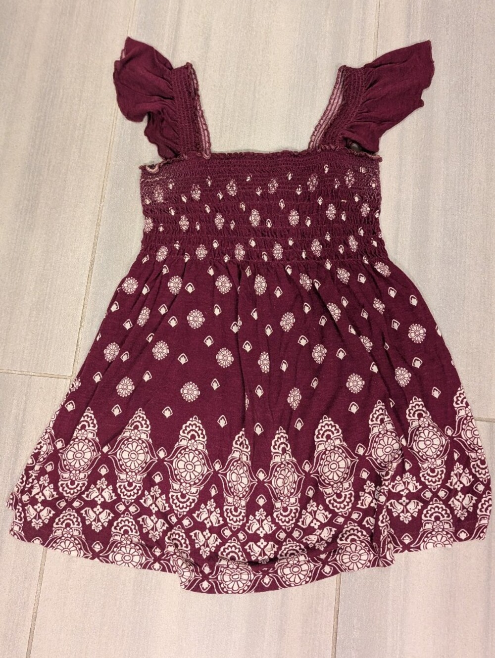 Smocked Burgundy Printed Women's Tank Top